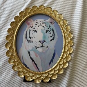 Rachel Ashwell Shabby Chic Gold Scalloped Oval Frame with White Tiger Portrait